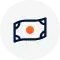 Icon of a folded banknote with an orange circle in the center, set against a white background with a circular border.