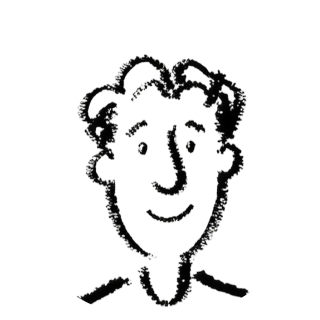 A simple black and white line drawing of a smiling person’s face.