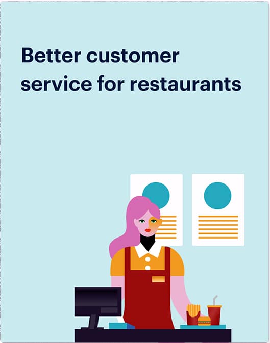 Illustration of a restaurant worker at a counter with food items, under the text "Better customer service for restaurants," highlighting how earned wage access can enhance employee satisfaction and service.