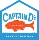 Logo of Captain D's featuring a red fish silhouette with "EST. 1969" inside, all inside a blue outlined house-shaped frame with "CAPTAIN D's" written above the fish in blue font.