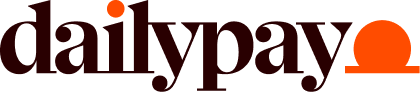 The DailyPay logo features the word "dailypay" in lowercase letters, ending with an orange circle partially underlined.
