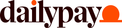DailyPay logo with stylized text in brown and an orange circle design incorporated into the letter 'y'.