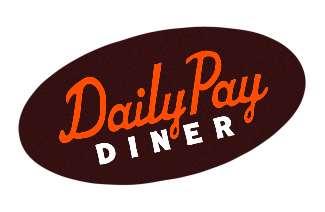 Logo with the words "DailyPay Diner" in orange and white text on a dark oval background.
