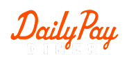 Logo with the words "DailyPay" in orange cursive and "Diner" in white block letters below, on a light gray background.