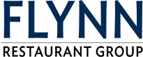 Logo of Flynn Restaurant Group with the company name in blue capital letters, “FLYNN” in a larger font on top and “RESTAURANT GROUP” in a smaller font below.
