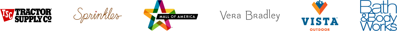 Logos of various brands: YouTube, Sprinklr, Mall of America, Vera Bradley, Vistaprint, Bath & Body Works showcase impressive creativity akin to the dynamic turnover seen in grocers and supermarkets.