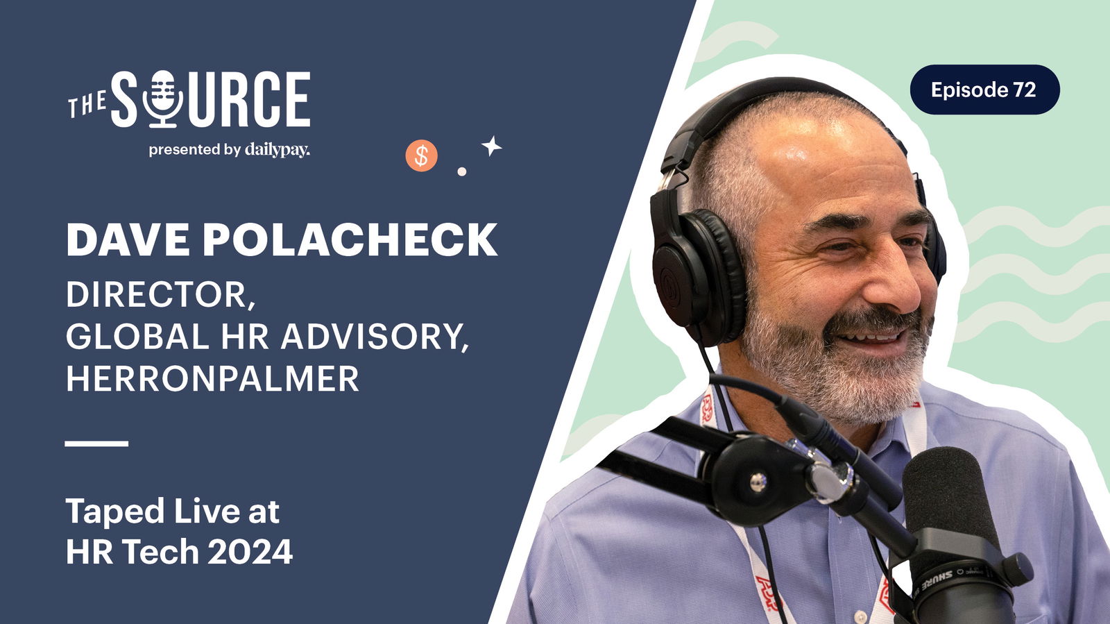 Man in headphones speaking into a microphone during a podcast episode titled "The Source.