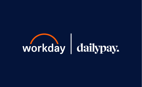 Workday and DailyPay logos side by side on a dark blue background, separated by a vertical white line.