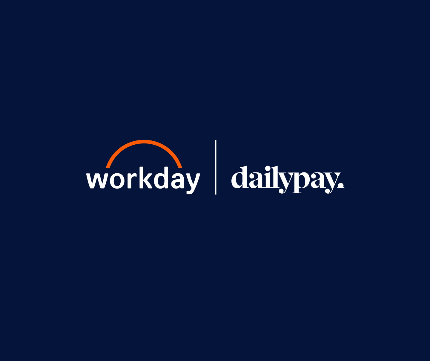 Logos for Workday and DailyPay appear side by side on a dark blue background, separated by a vertical white line.